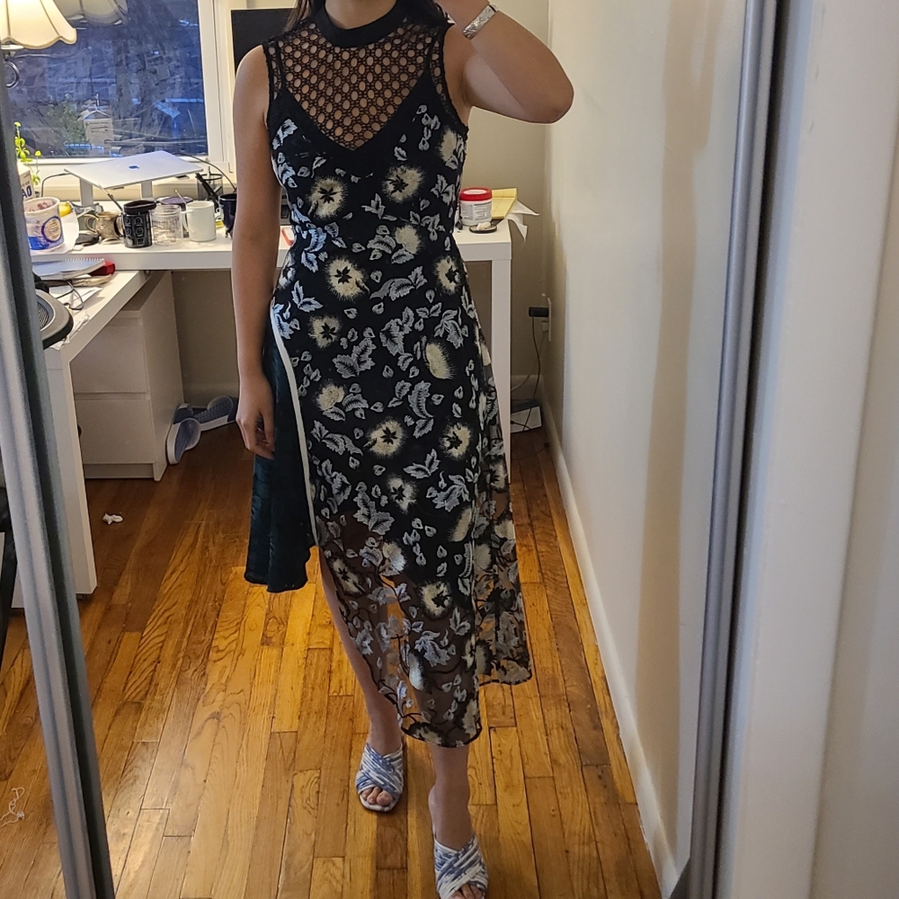 Self-Portrait Black and White Floral Midi Dress